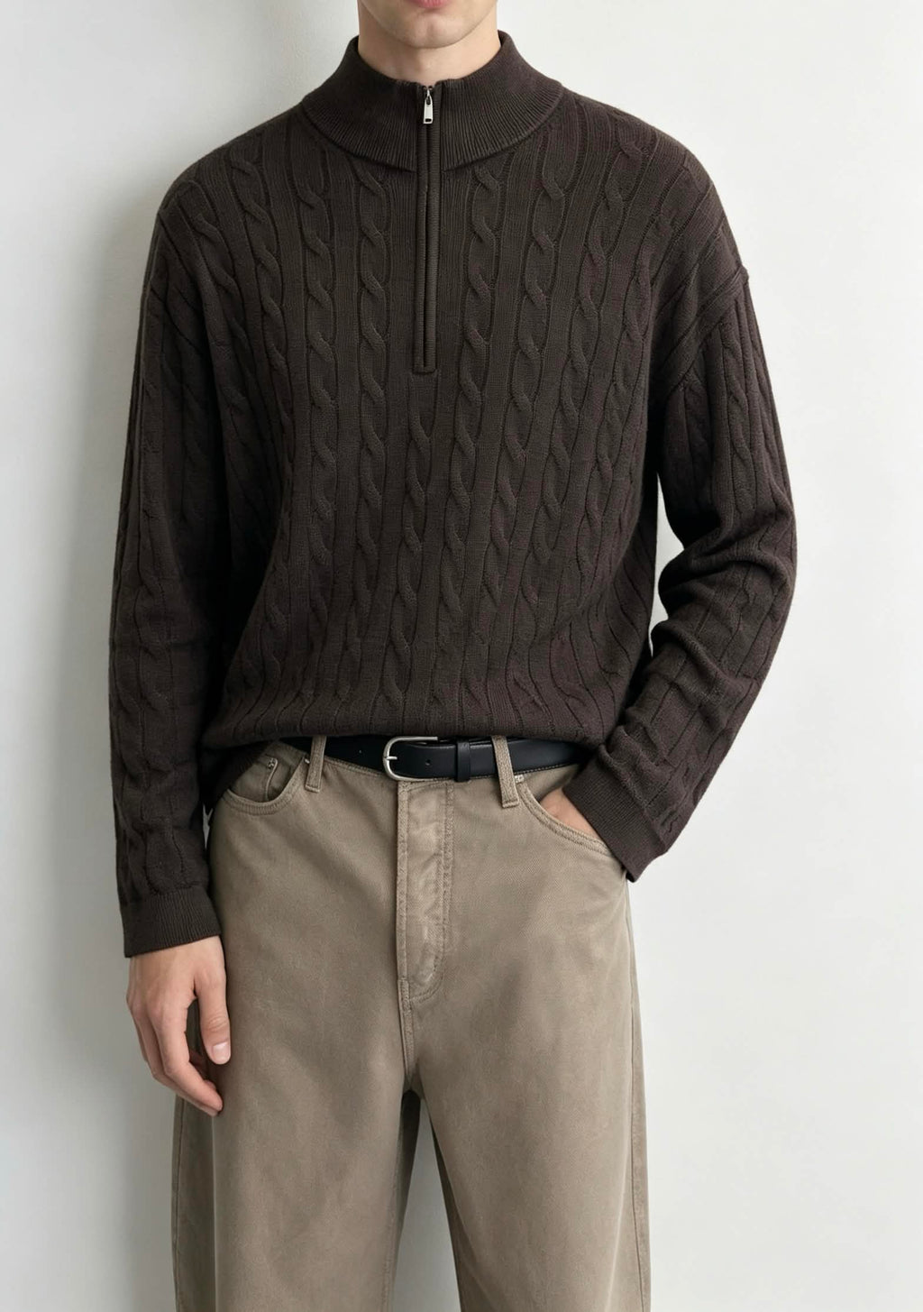 Cable Knit Quarter Zip Sweater